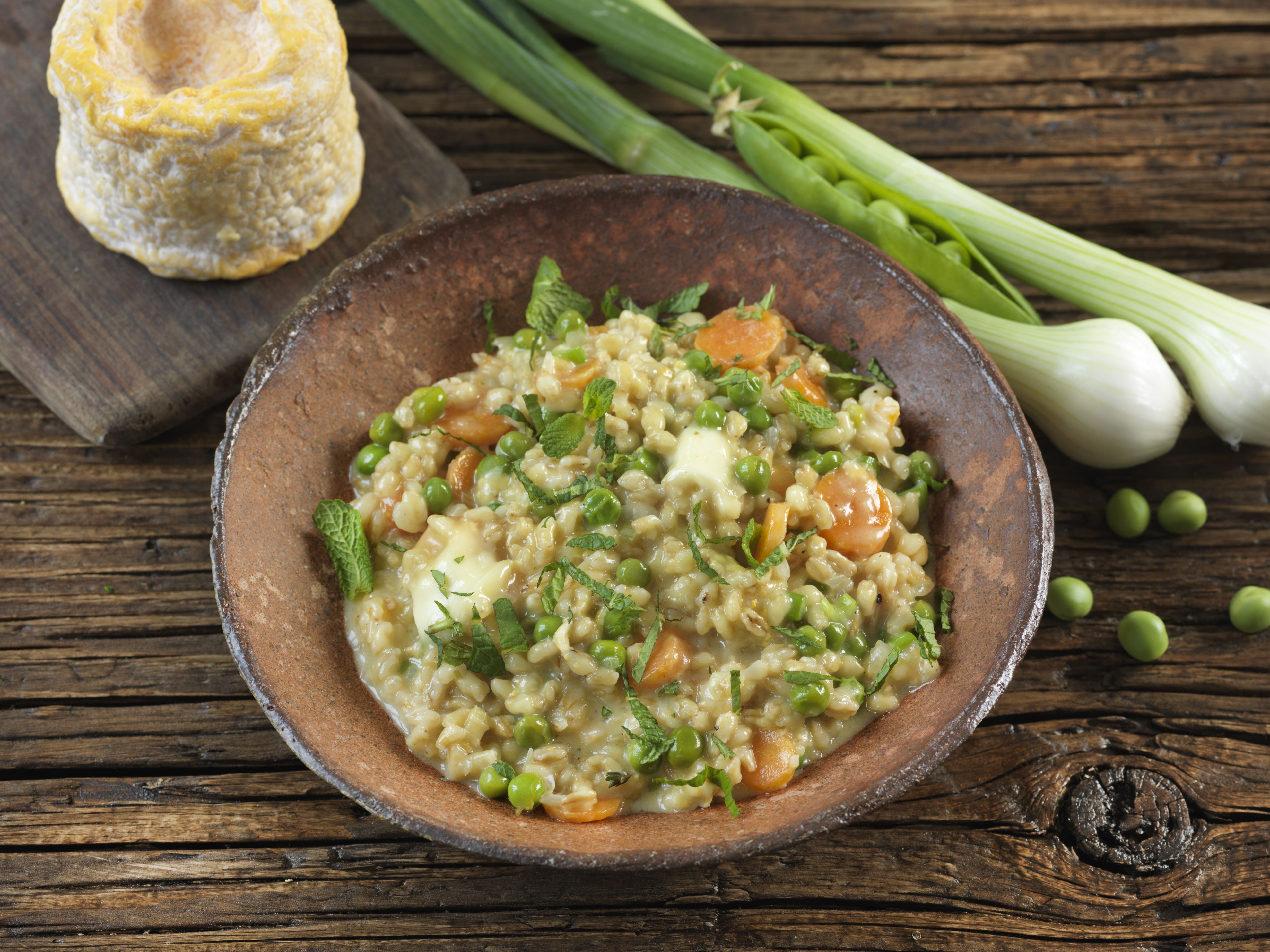 Risotto de blé aux petits pois et au Langres Risotto de blé aux petits pois et au Langres
